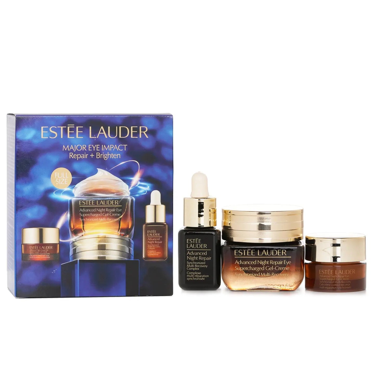 Estee Lauder Major Eye Impact Trio Repair+Brighten Skincare Set: ANR Eye Supercharged Gel Cream (15ml + 5ml) + Repair Serum 7ml