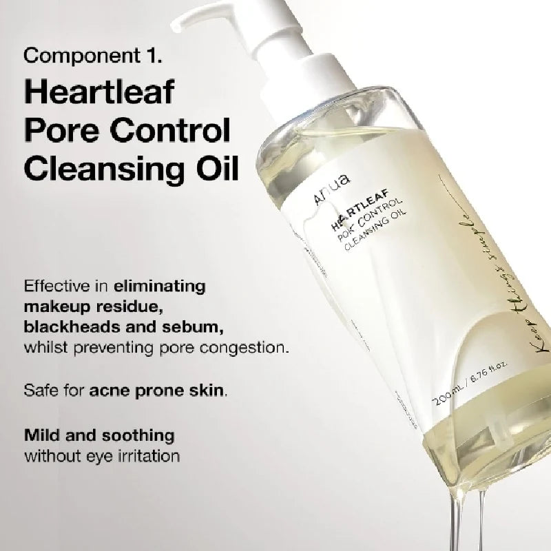 Anua Heartleaf Dual Cleansing 2-in-1 Pore Control Cleansing Oil and Deep Facial Cleanser Double Cleansing Korea Skincare Set