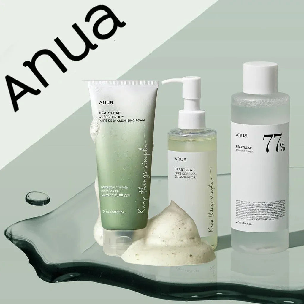 Anua Skincare Set Heartleaf 77% Soothing Toner Soothing Ampoule Vitamin C Blemish Serum Control Cleansing Oil Facial Cleanser