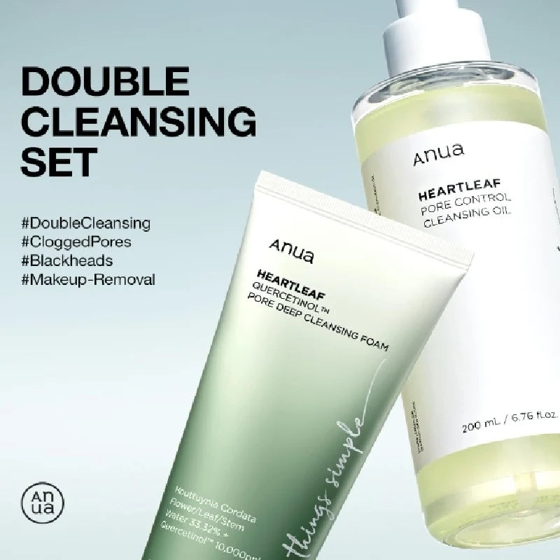 Anua Heartleaf Dual Cleansing 2-in-1 Pore Control Cleansing Oil and Deep Facial Cleanser Double Cleansing Korea Skincare Set
