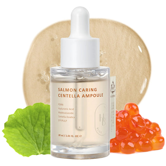 HEVEBLUE Salmon Caring Centella Ampoule - Salmon PDRN Salmon Egg Extract Centella Madecassoside Calming Soothing Restore and Rejuvenate Damaged Skin Low Irritation Korean Skincare