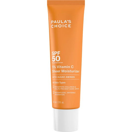 Paula’s Choice 5% Vitamin C Sheer Moisturizer SPF 50 Lightweight Invisible Broad-Spectrum Sunscreen Brightens Dullness Prevents Dark Spots For All Skin Types Including Blemish-Prone 2 Fl Oz.