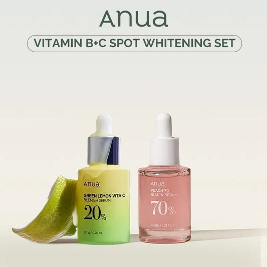 Anua Vitamin B + C Spot Whitening Set Green Lemon Vita C 20% Blemish Serum + Peach 70% Niacin Serum korean skin care MOISTURIZ