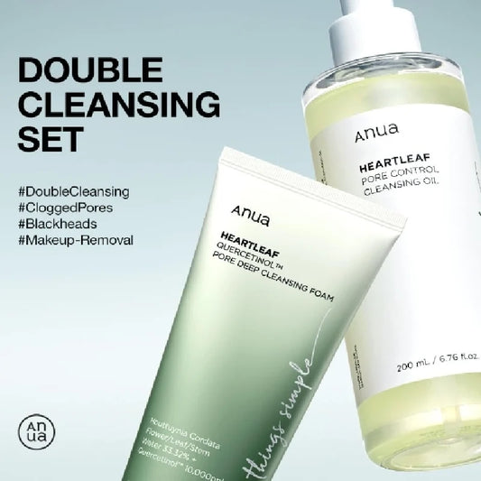 Anua Heartleaf Dual Cleansing 2-in-1 Pore Control Cleansing Oil and Deep Facial Cleanser Double Cleansing Korea Skincare Set