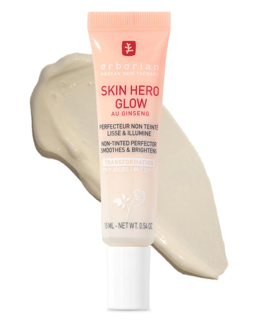 Erborian Skin Hero Glow Non Tinted Bare Skin Perfector Face- Korean Skincare with Ginseng Extract & Hyaluronic Acid - Facial Cream Hydrates & Smooths - Glass-Skin Finish - 15 ml