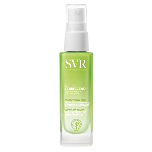 SVR Sebiaclear Face Serum. Retinoid Alternative with Niacinamide & Hyaluronic Acid For Sensitive Oily Skin. Reduce the Appearance of Fine Lines Wrinkles Control Breakouts & Unclog Pores 1 fl.oz